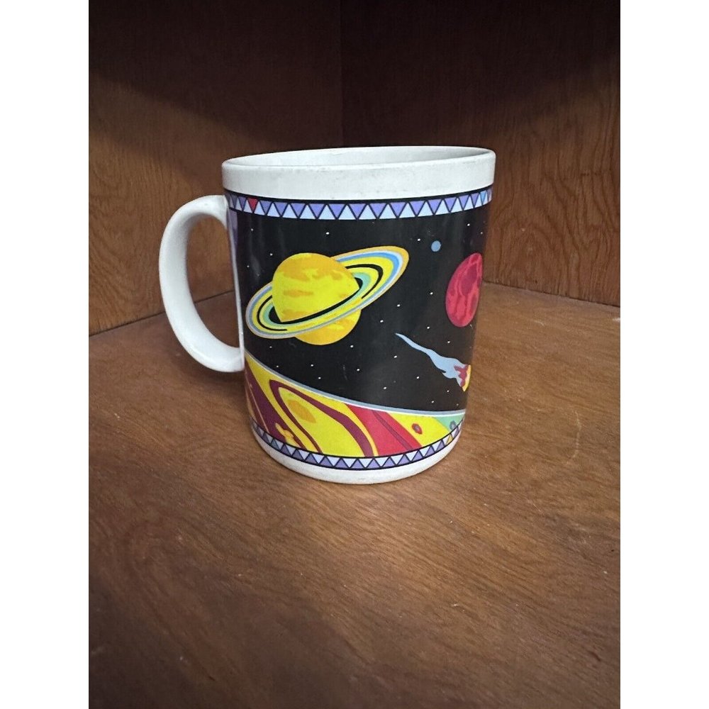 Outer Space Coffee Mug Cup 1993 Dan Gilbert Art DaMert Galaxy‎ Planets Vtg